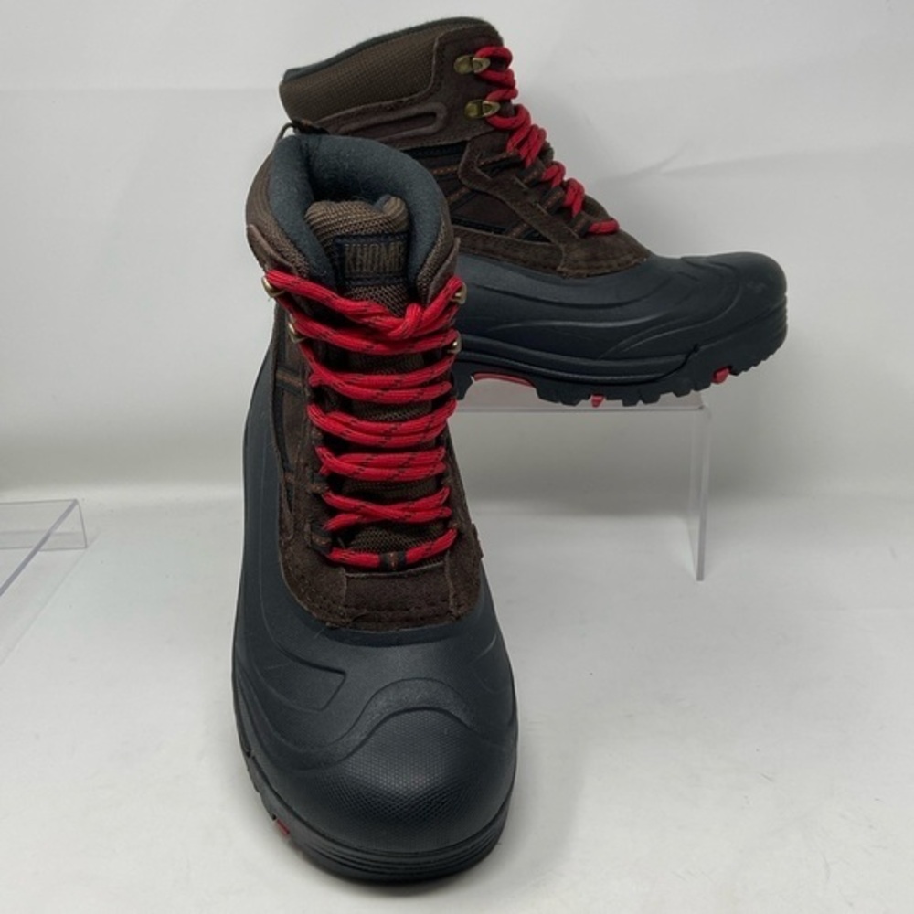 NWT Khombu Brown/Black w/Red Laces Leather Winter Snow Boots Size 9
